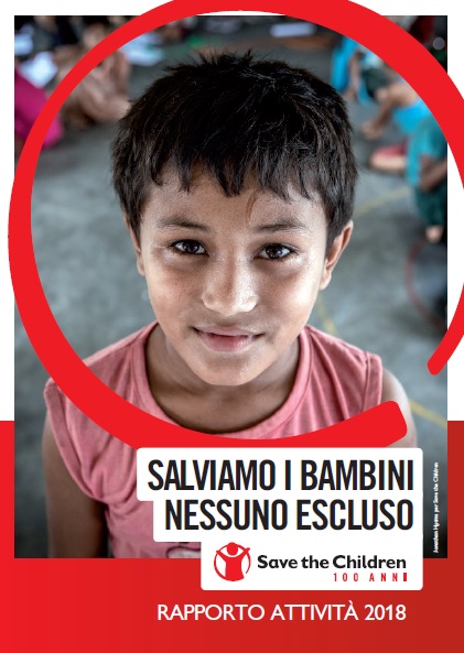 la copertina della pubblicazione rapporto attività 2018 di Save the Children Italia