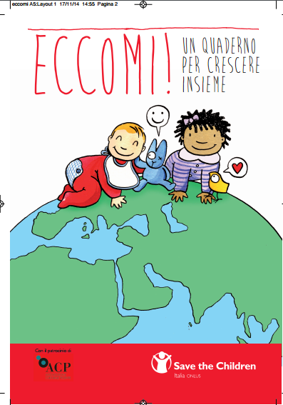 copertina del manuale eccomi con disegnati due neonati che camminano sul mondo