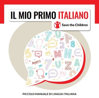 copertina manuale il mio primo italiano con disegno di un bambino sul mondo