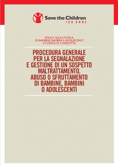 Copertina della procedura generale segnalazioni abuso sfruttamento