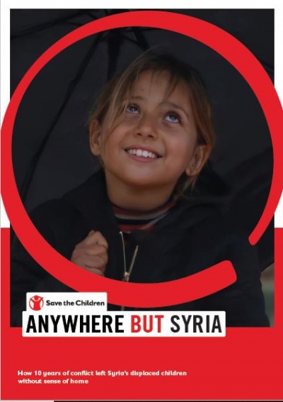 copertina del report "ovunque ma non in Siria" con una bambina sullo sfondo