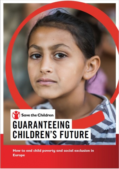 copertina report di save the children sulla situazione dei minori in Europa, foto di una bambina in primo piano