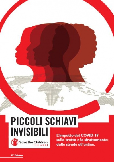 copertina in grafica bianco e rossa del rapporto piccoli schiavi invisibili 2020